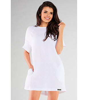 Бяла памучна рокля с къс ръкав Noеmi снимка