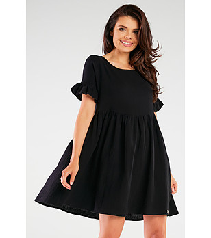 Черна памучна рокля с къс ръкав Violka снимка