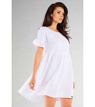 Бяла памучна рокля с къс ръкав Violka снимка