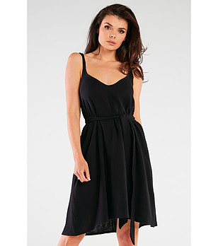 Черна памучна рокля с тънки презрамки Klarita снимка