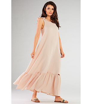 Макси памучна рокля в светлобежов цвят с волани Maya снимка