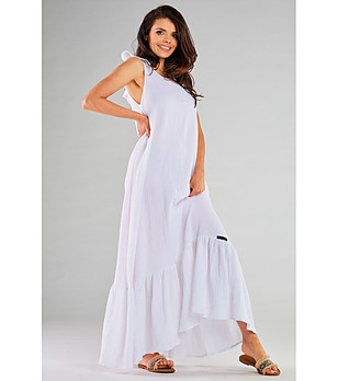 Бяла макси памучна рокля с цепки Maya снимка