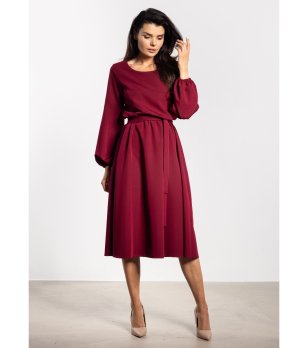 Бордо миди рокля с колан Zеna снимка