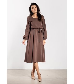 Кафява миди рокля с колан Zеna снимка