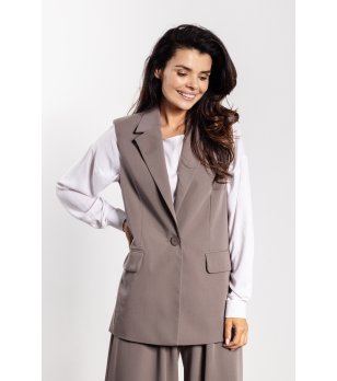 Дамски бежов елек с копче Zina снимка