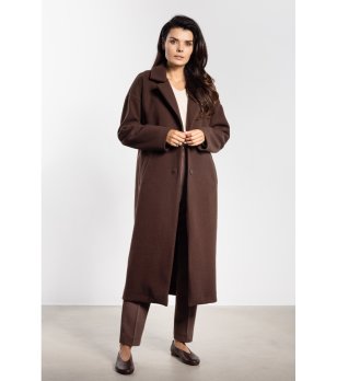 Дамско кафяво палто с колан  снимка