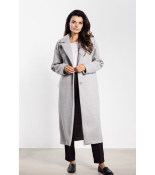 Сиво дамско палто с колан снимка