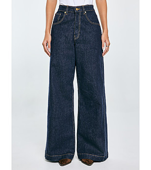 Тъмносини памучни дамски дънки с широк крачол Barb снимка