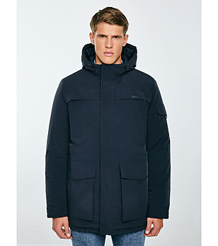 Мъжко тъмносиньо зимно яке с качулка LOB снимка