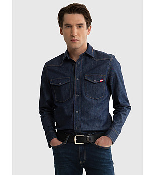 Тъмносиня дънкова мъжка памучна риза CHUCK снимка