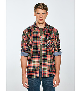 Мъжка карирана памучна риза KONER в червено и зелено снимка