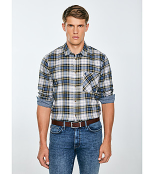 Мъжка карирана памучна риза KONER в преобладаващо синьо снимка