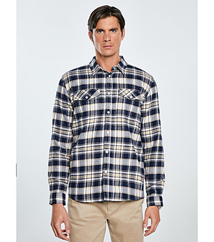 Мъжка памучна риза на синьо каре с дълъг ръкав KOLISERO снимка