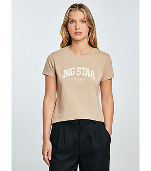 Бежова памучна дамска тениска RAMILA снимка