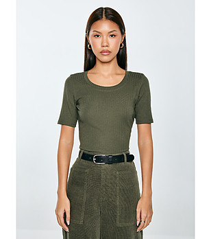 Дамска памучна тениска в цвят маслина ASTERCA снимка