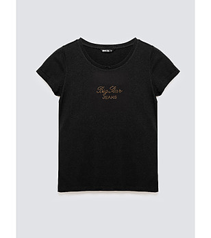 Черна памучна дамска тениска MALVINA снимка