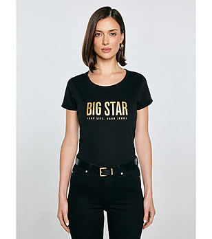 Черна дамска памучна тениска BETTA снимка