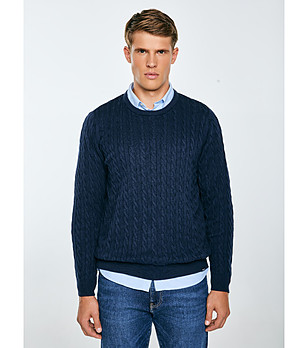 Тъмносин мъжки памучен пуловер AMARIS снимка