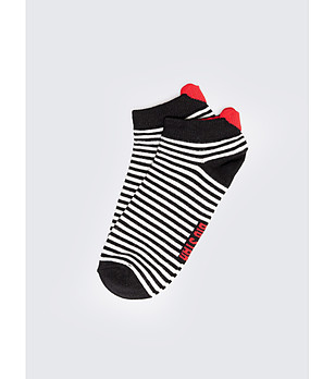 Дамски памучни къси чорапи на райе в черно и бяло снимка