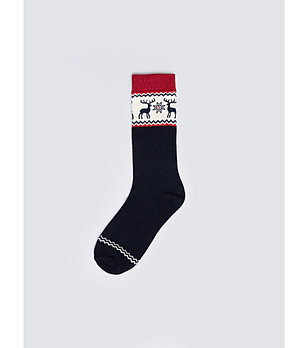 Мъжки чорапи в тъмносиньо с коледен еленски мотив LONG LONG MEN снимка