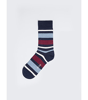 Мъжки памучни тъмносини чорапи на цветни райета снимка