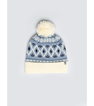 Зимна шапка с пухкав помпон в екрю и синьо IGORY снимка