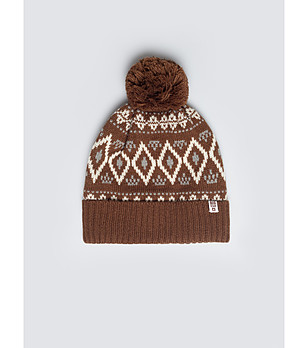 Кафява плетена шапка с пухкав помпон IGORY снимка