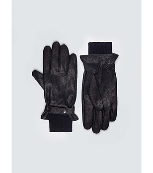 Черни мъжки ръкавици с каишка  снимка