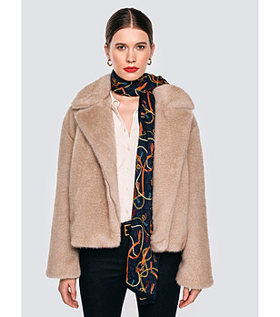 Дамски тъмносин шал с принт вериги снимка