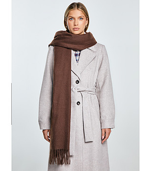 Кафяв дамски шал с ресни снимка