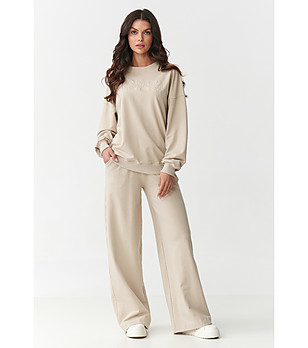 Дамски памучен спортен комплект в светлобежово снимка