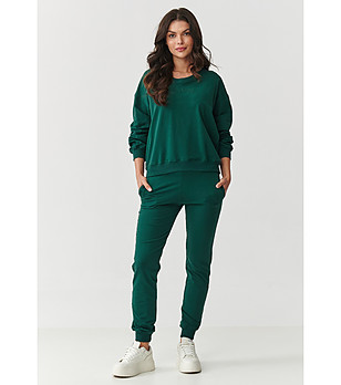 Дамски спортен памучен комплект от две части в зелено снимка