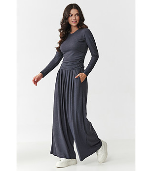 Памучен дамски комплект от две части в цвят антрацит снимка