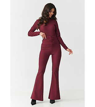 Дамски комплект от блуза и панталон  от две части в бордо снимка