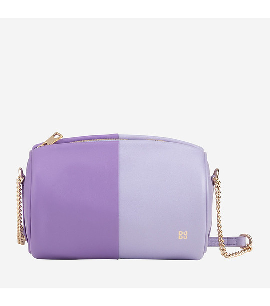 Люлякова кожена дамска  чанта през рамо Abigail снимка