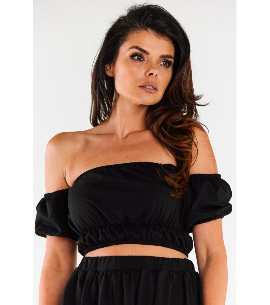 Черна къса блуза с паднало рамо M308 снимка