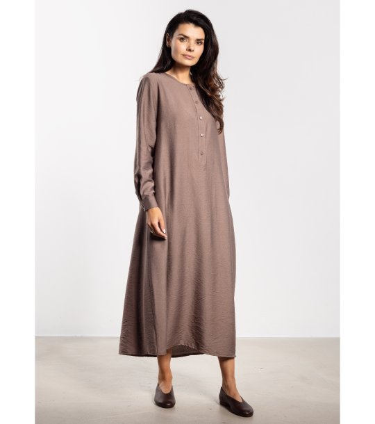 Кафява дълга рокля с колан A733 снимка