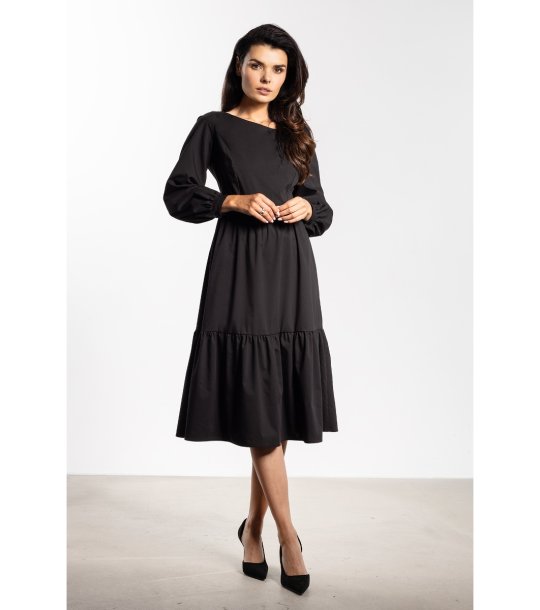 Черна рокля миди с волан A737 снимка
