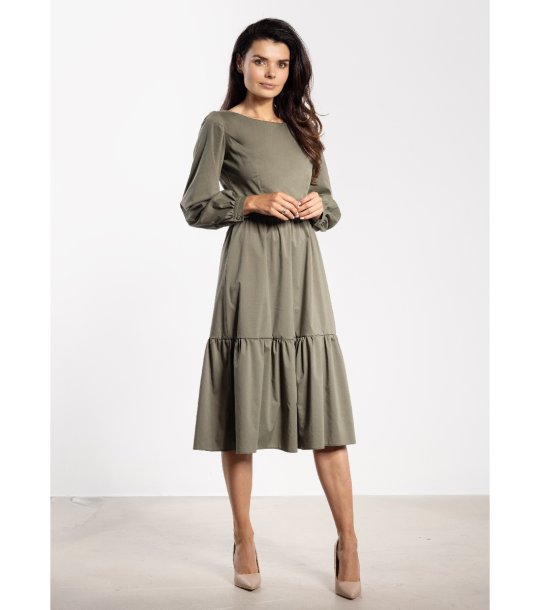 Мидикроксива рокля с дълъг ръкав A737 в маслиненозелено снимка