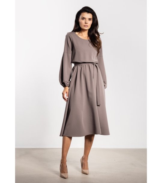 Дамска рокля миди с колан и ластик в талията A742 снимка