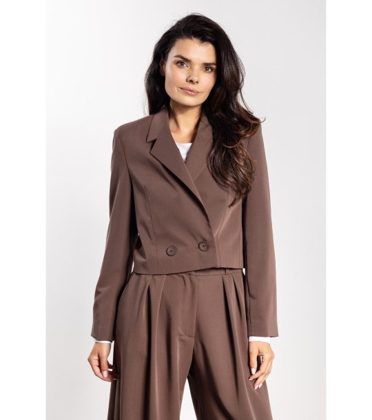 Късо кафяво сако двуредно A744 снимка