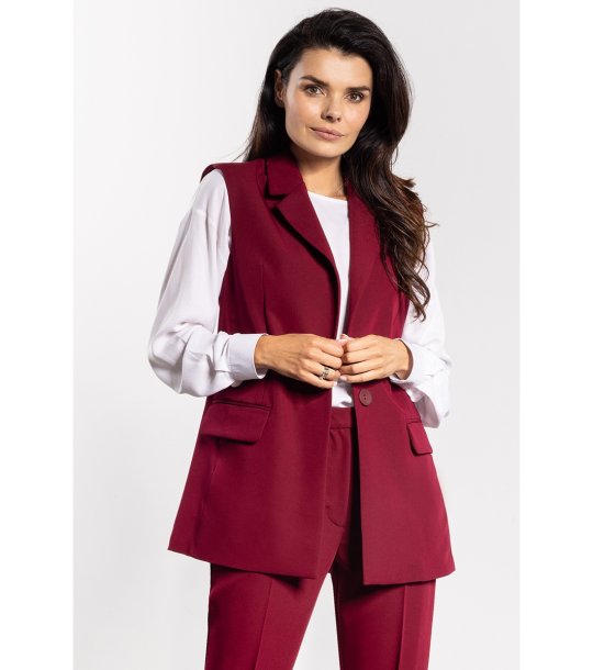 Бордова елегантна жилетка KAMIZELKA A745 с дълъг прав силует снимка