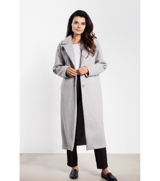 Сиво дамско палто с колан Simonе снимка