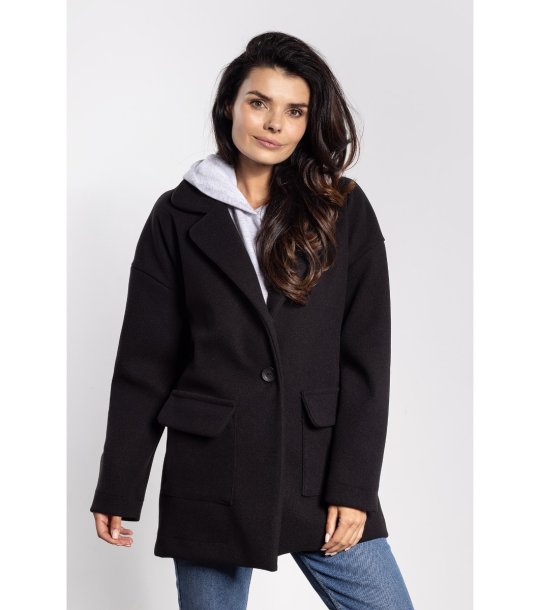 Черно oversize дамско палто  снимка