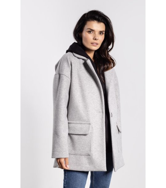 Сиво дамско палто с качулка  снимка
