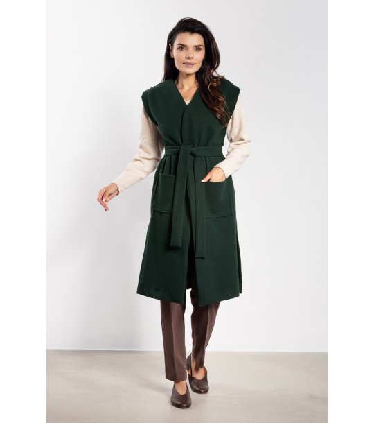 Тъмнозелен дълъг дамски елек  снимка