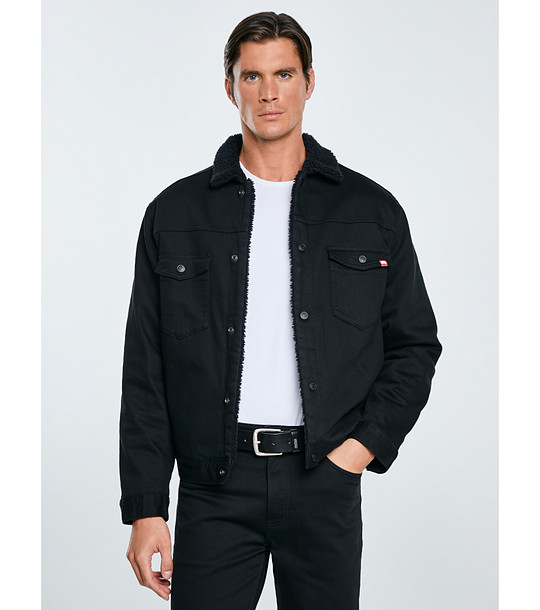 Мъжко черно яке с пухена яка DENVER снимка