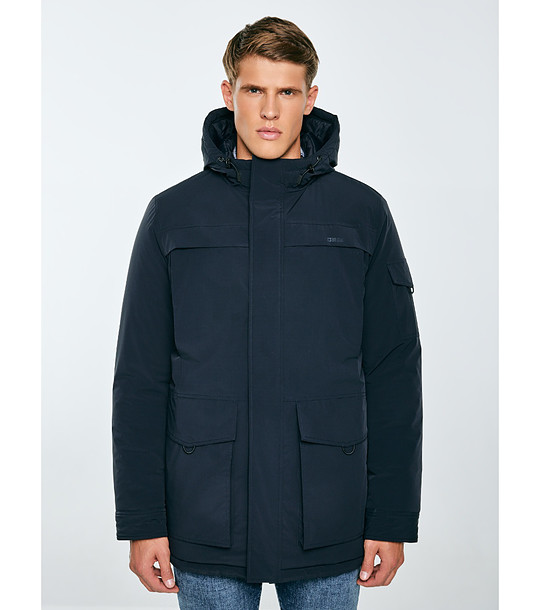 Мъжко тъмносиньо зимно яке с качулка LOB  снимка