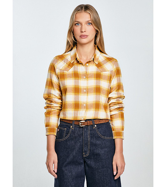 Дамска карирана риза с дълъг ръкав в жълто DRENI снимка