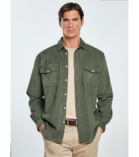 Мъжка памучна риза в зелен нюанс от кадифе CORDWIS  снимка